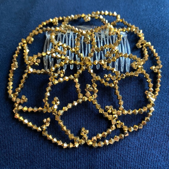 New fully handmade crystal gold color beaded kippah judaica - Picture 2 of 3